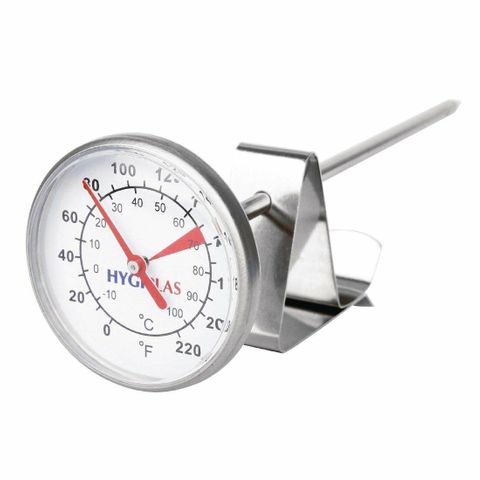 HYGIPLAS COFFEE MILK THERMOMETER 125MM S/STEEL WITH CLIP ( CB887 ) - EACH