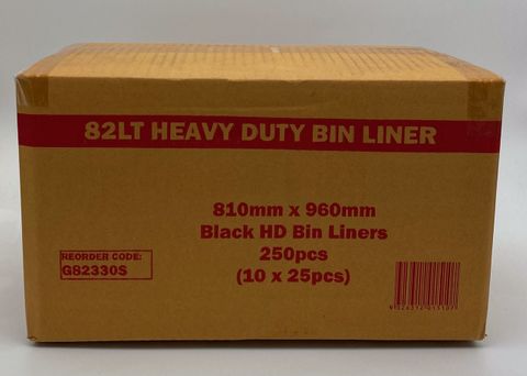 PNI TUFF 82L BLACK HEAVY DUTY BIN LINERS - 250 - CTN