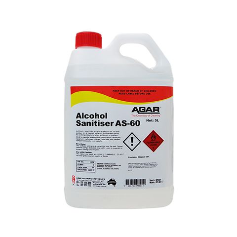AGAR ALCOHOL SANITISER AS-60 - RTU NO RINSE SANITISER - 5L