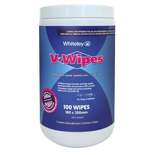 WHITELEYS V-WIPES HOSPITAL GRADE DISINFECTANT WIPES - 100 - TUB