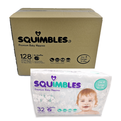 SQUIMBLES NAPPIES - SIZE 4 (10 - 15KG) - LARGE - (SQL128) - 128 - CTN ...