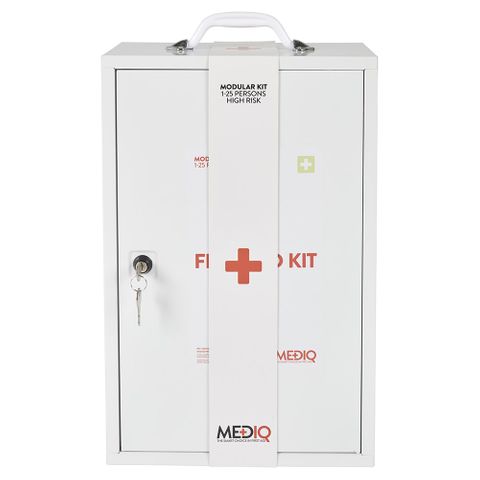 MEDIQ WORKPLACE RESPONSE FIRST AID KIT IN WHITE METAL WALL CABINET - HIGH RISK ( FAMKC ) - EACH