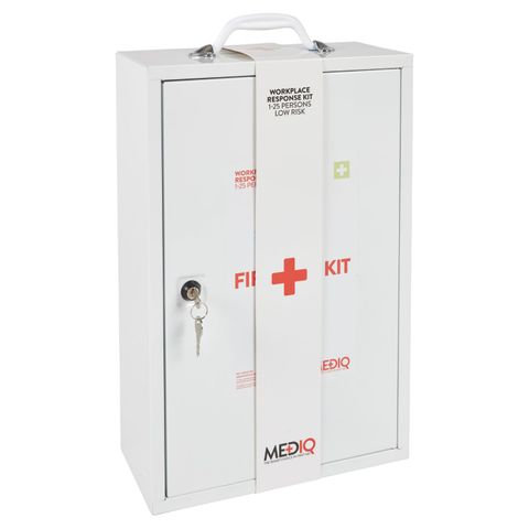 MEDIQ WORKPLACE RESPONSE FIRST AID KIT IN WHITE METAL WALL CABINET - LOW RISK ( FAEWM ) - EACH