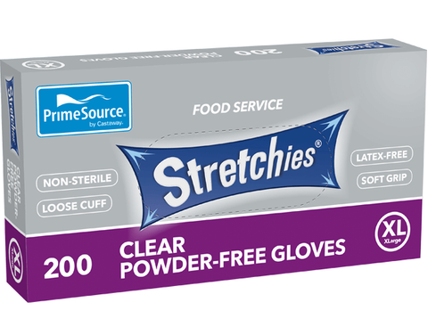 PRIME SOURCE CLEAR STRETCHIE GLOVES - EXTRA LARGE - POWDER FREE - 2000 - CTN