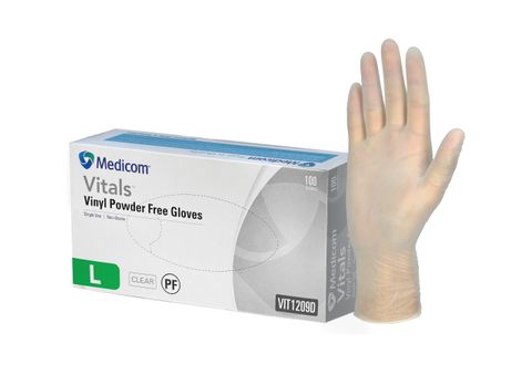 MEDICOM VITALS VINYL CLEAR POWDER FREE GLOVES - LARGE ( 1209D ) - 1000 - CTN