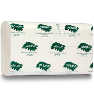 WHISPER DELUXE MULTIFOLD SLIMLINE INTERLEAF TOWEL - 22CM X 23CM - 4000 - CTN