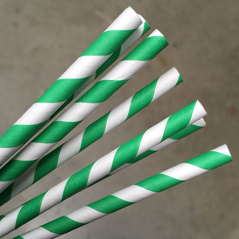 ECO-STRAW GREEN AND WHITE 3 PLY REGULAR PAPER STRAWS - 200MM X 6MM - 250 - PKT