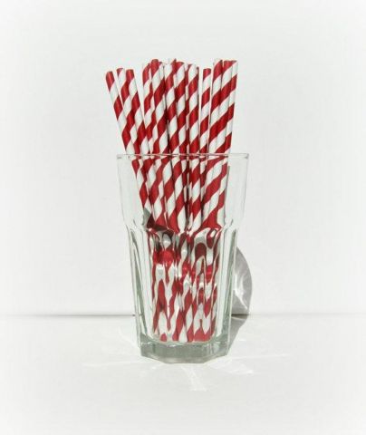 ECO-STRAW RED STRIPE 3 PLY REGULAR PAPER STRAWS - 200MM X 6MM - 2500 - CTN