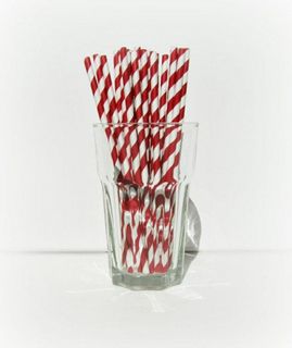 ECO-STRAW RED AND WHITE 3 PLY REGULAR PAPER STRAWS - 200MM X 6MM - 250 - PKT