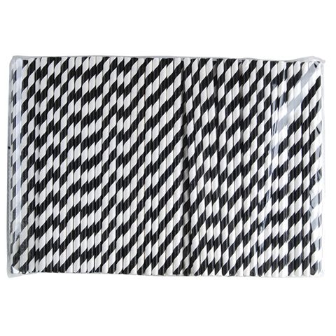 ECO-STRAW BLACK AND WHITE 3 PLY REGULAR PAPER STRAWS - 200MM X 6MM - 2500 - CTN