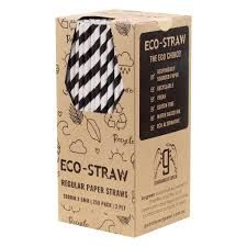 ECO-STRAW BLACK AND WHITE 3 PLY REGULAR PAPER STRAWS - 200MM X 6MM - 2500 - CTN