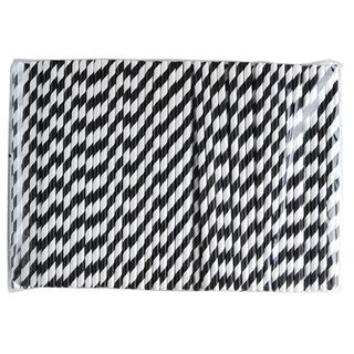 ECO-STRAW BLACK AND WHITE 3 PLY REGULAR PAPER STRAWS - 200MM X 6MM - 250 - PKT
