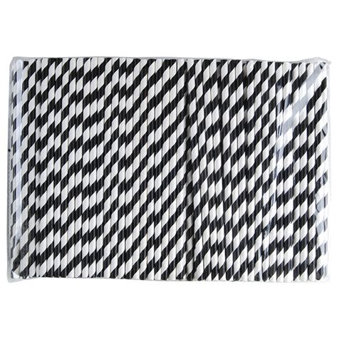 ECO-STRAW BLACK STRIPE 3 PLY REGULAR PAPER STRAWS - 200MM X 6MM - 250 - PKT