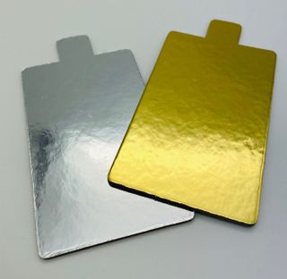 CAKE SINGLE SERVE TAB FOILED BASES - RECTANGLE SILVER & GOLD - 110MM X 65MM - 1000 - CTN