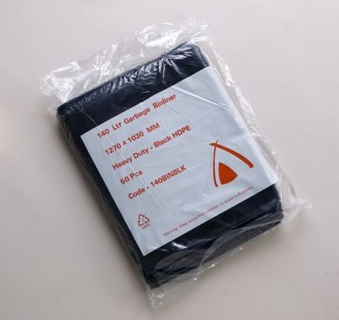 TP 140L BLACK HDPE  BIN LINERS - 25 - PKT