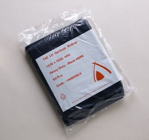 TP 140L BLACKHDPE  BIN LINERS - 25-PKT