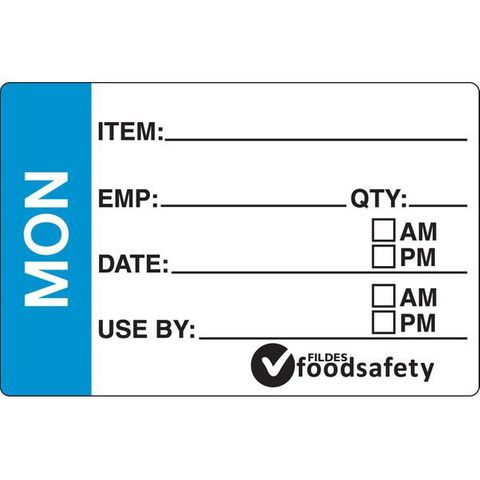 DAYDOTS 49X75MM RECT PREP LABEL - MONDAY - BLUE - REMOVABLE ( 30100 ) - 250 - ROLL