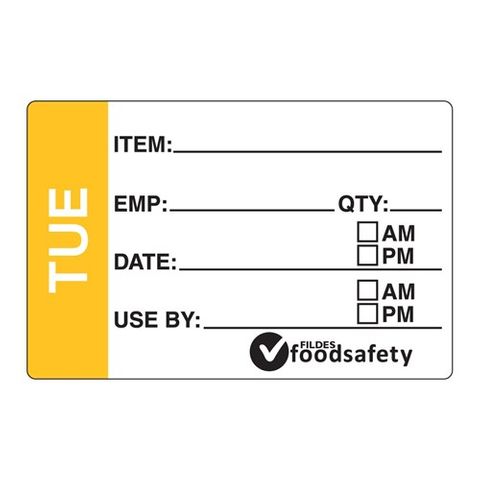DAYDOTS 49X75MM RECT PREP LABEL - TUESDAY - YELLOW - REMOVABLE ( 30200 ) - 250 - ROLL
