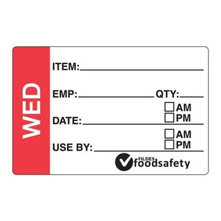 DAYDOTS 49X75MM RECT PREP LABEL - WEDNESDAY - RED - REMOVABLE ( 30300 ) - 250 - ROLL