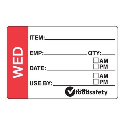 DAYDOTS 49X75MM RECT PREP LABEL - WEDNESDAY - RED - REMOVABLE ( 30300 ) - 250 - ROLL