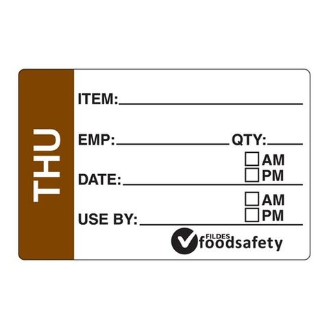 DAYDOTS 49X75MM RECT PREP LABEL - THURSDAY - BROWN - REMOVABLE ( 30400 ) - 250 - ROLL
