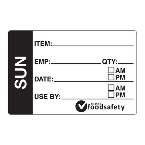 DAYDOTS 49X75MM RECT PREP LABEL - SUNDAY - BLACK - REMOVABLE ( 30700 ) - 250 - ROLL