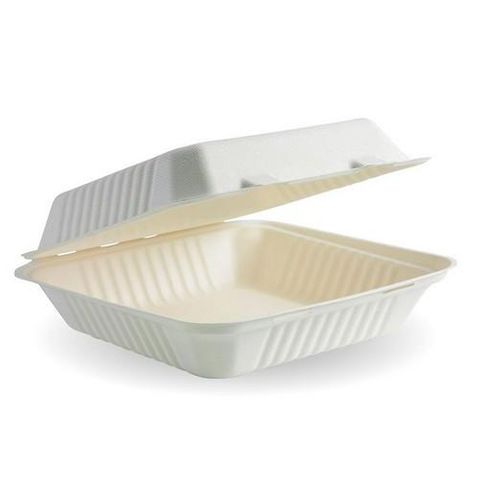 BONSON BIOCHOICE NATURAL SUGARCANE CLAMSHELL 9X9X3 ( 1200ML ) DINNER PACK WHITE - 25 - SLEEVE ( U-SL-HL99_C )