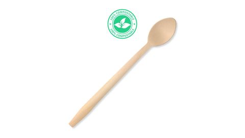 BIOPAK 20cm Tall Coated Wooden Teaspoon - Soda Spoon - FSC 100% - 1000 - ( HY-20TS-COATED ) - CTN