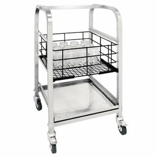 VOGUE STAINLESS STEEL 3 TIER GLASS RACKING TROLLEY FOR 425MM GLASS BASKET - 836mm H x 407mm W x 460mm L - CL269 - EACH