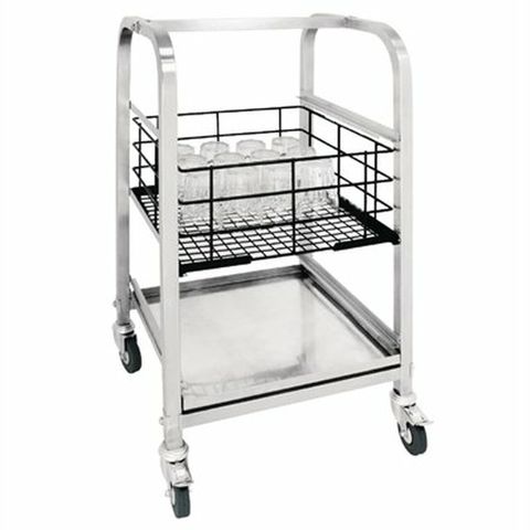 VOGUE STAINLESS STEEL 3 TIER GLASS RACKING TROLLEY FOR 425MM GLASS BASKET - 836mm H x 407mm W x 460mm L - CL269 - EACH