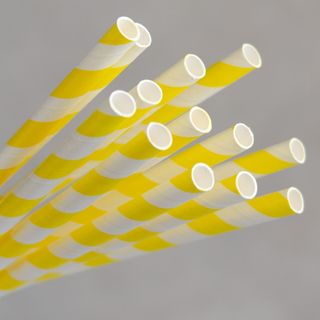 ECO-STRAW YELLOW AND WHITE 3 PLY REGULAR PAPER STRAW - 200MM X 6MM - 250 - PKT