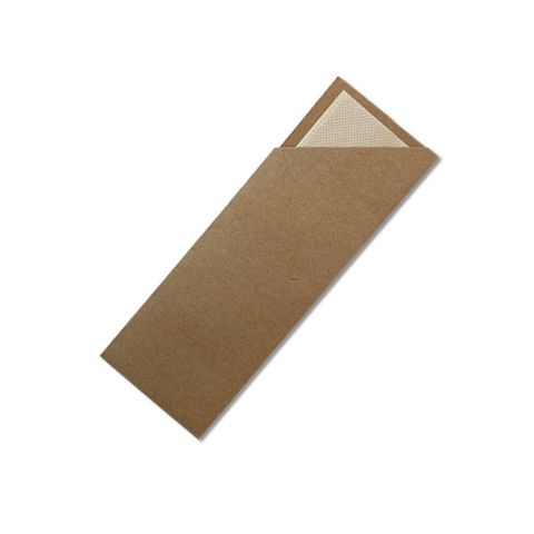 GREENMARK KRAFT CUTLERY POUCH WITH BAMBOO BROWN NAPKIN - 76MM X 205MM - CPNB - 1000 - CTN