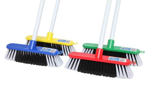 EDCO 25CM ECONOMY INDOOR BROOM COMPLETE WITH HANDLE - ( 10419 ) ASSORTED COLOURS - EACH