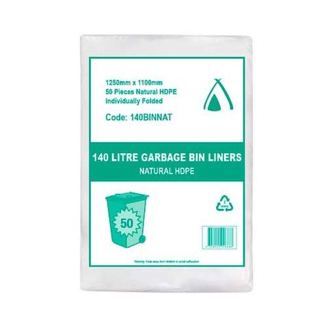 TP 140L NATURAL HDPE GARBAGE BIN LINERS - 50 - PKT