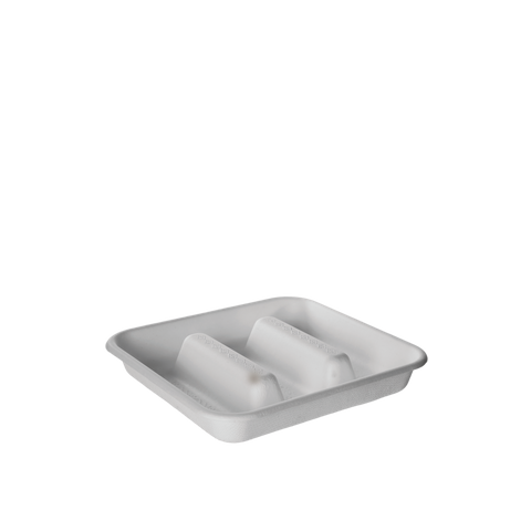 ECO PRODUCTS TACO TRAY WHITE 3 COMPARTMENT SUGARCANE - 184x171x25mm - 300 - CTN ( N024S001 )