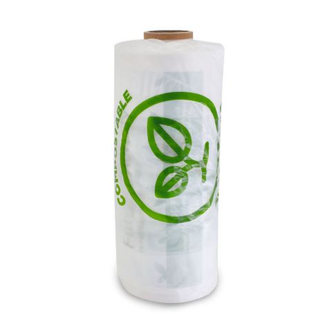 FUTURE FRIENDLY COMPOSTABLE PRINTED PRODUCE ROLL BAGS - GUSSETED ( 450mm L x 250mm W + 110mm G ) - 6 ROLLS - CTN