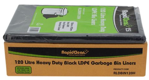 RAPID CLEAN 120L BLACK HEAVY DUTY BIN LINERS - R-LDBIN120H - 100 - CTN