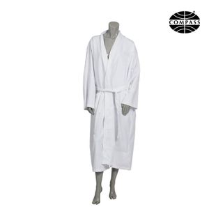 COMPASS COTTON WAFFLE BATHROBE - WHITE - STITCHED BELT - 55% COTTON & 45% POLYESTER - EACH