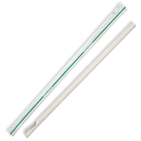 BIOPAK 8mm Individually Wrapped White Spoon Biostraws - 250 - SLV ( JP-PBS-8X210-IW )