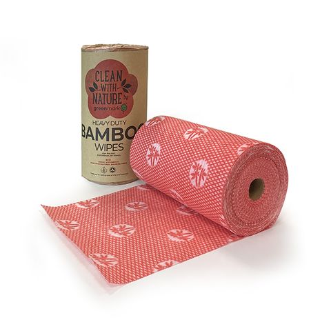 GREENMARK HEAVY DUTY BAMBOO WIPES - RED - 45MTR - 300 x 500MM - 90 SHEETS - ROLL ( BWRED )