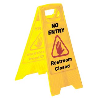 SABCO WARNING SIGN - YELLOW "NO ENTRY RESTROOM CLOSED" - A-FRAME ( SABC-2422A ) - EACH