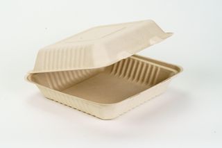 EKOPAK NATURAL SUGARCANE CLAMSHELL 1 COMPARTMENT 9X9X3 ( XL ) - 100 - SLV ( eko064 )