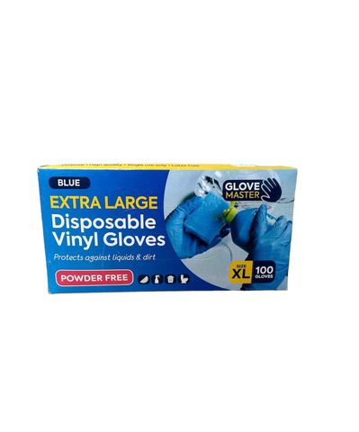 GLOVE MASTER VINYL BLUE POWDER FREE GLOVES - EXTRA LARGE - 100 - PKT