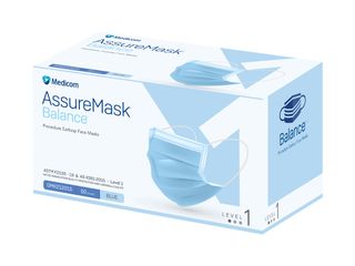 MEDICOM ASSUREMASK BALANCE PROCEDURE EARLOOP FACE MASK 3PLY - BLUE ( LEVEL 1 ) - 10 PACKS X 50 - CTN