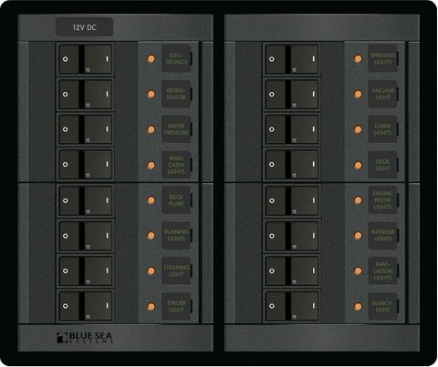 Blue Sea 360 Circuit Breaker Panel with Flat Rocker Circuit Breakers