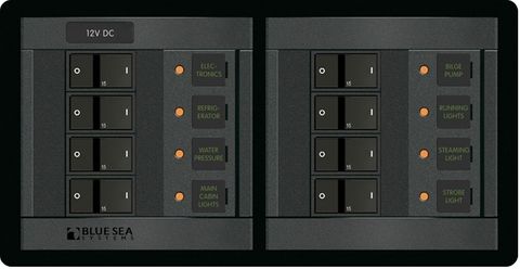 Blue Sea 360 Circuit Breaker Panel with Flat Rocker Circuit Breakers