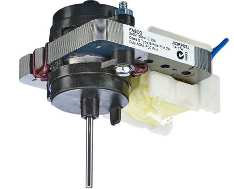Fasco JRM fan motor 1.5W, suit Frost Free Domestic, 0.13A, 1500rpm, CW, 3.17mm Shaft, 9.5mm Stack