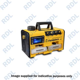 Fieldpiece 2-Stage Vacuum Pump 283 l/min [10CFM] with RunQuick Oil Change System. Backlit Oil Reservoir. 15 Micron ultimate Vacuum. 3/4 Hp DC motor. EPO* Aluminium alloy pump body, Includes 2 x 8oz Full Oil Containers. A2L Ref.Suitable [ R32.], 11.1 kg