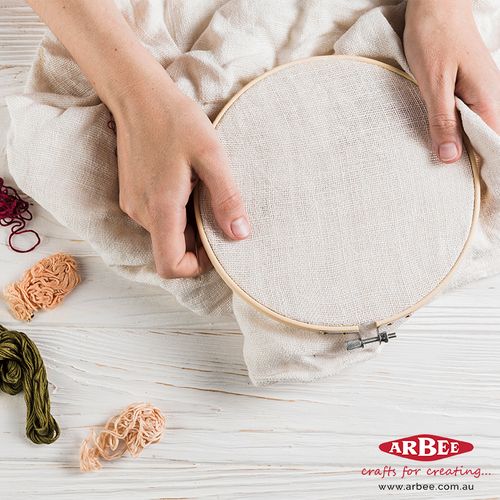Embroidery hoop with taught fabric