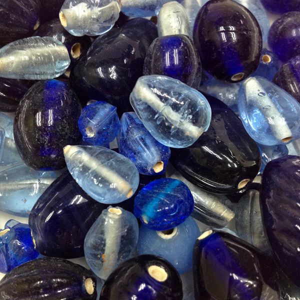 Glass Beads Assorted Shapes Blue 75G